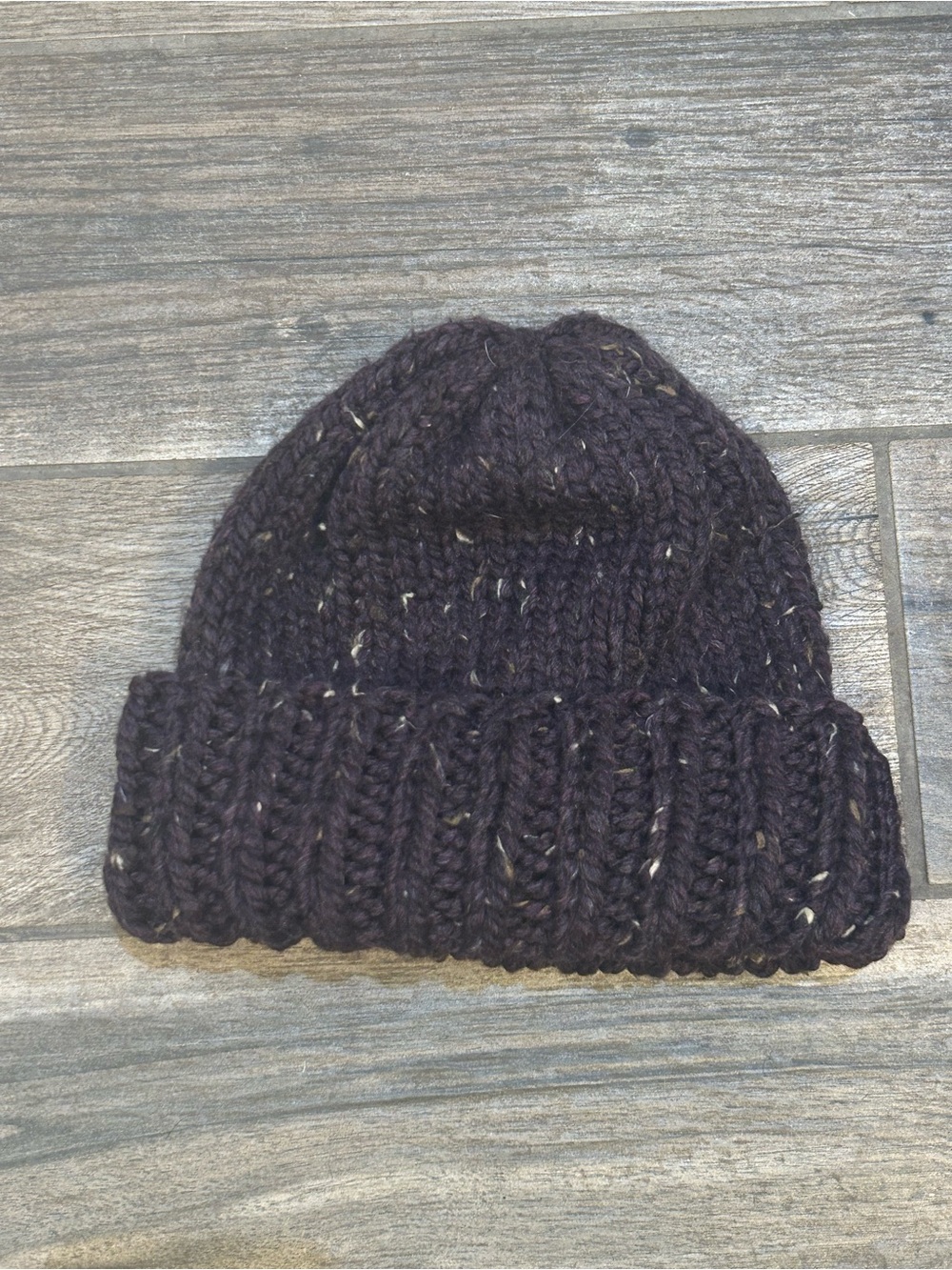 Handmade Unisex Cozy Raisin Knit Wool Blend Chunky Cuff Beanie 12” NEW